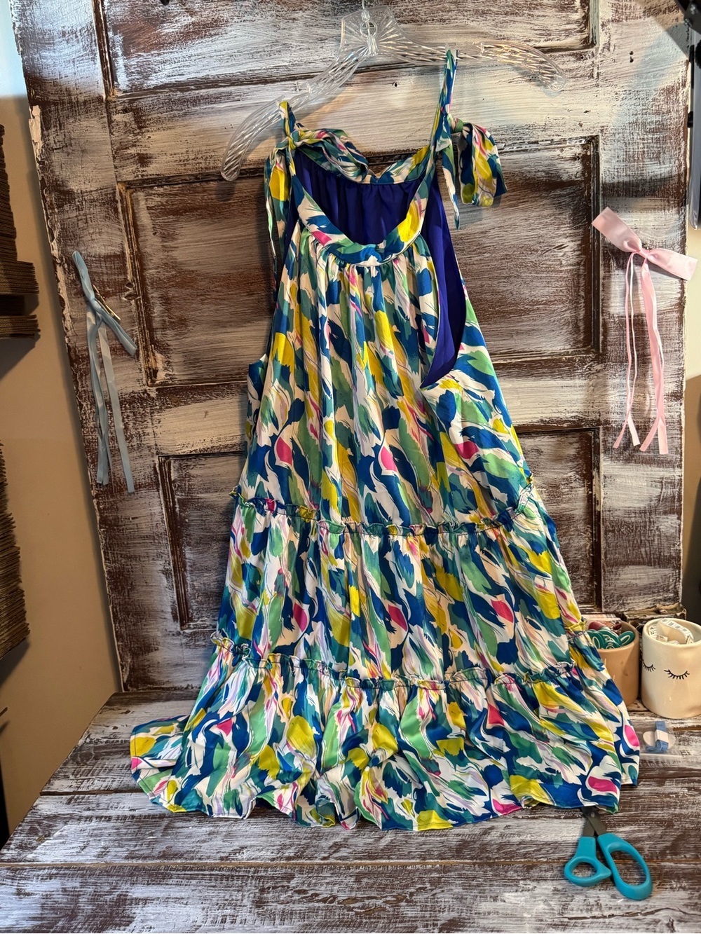 TCEC Blue Multi-Color Tiered Tie-Shoulder Sundress